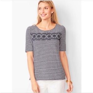 Talbots slub tee navy embroidered striped